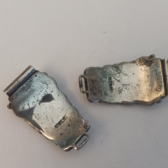 Vintage Native American Turquoise Coral Sterling Watch Tips   (1536) - Picture 5 of 6